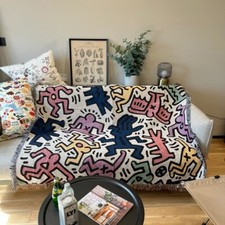 Keith Haring Colored Graffiti Casual Woven Tapestry Blanket Throws LGBTQ Decor picture