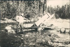 1922 Cedar Creek District MT Man Mined with Dump Box & Sluice Box Press Photo picture