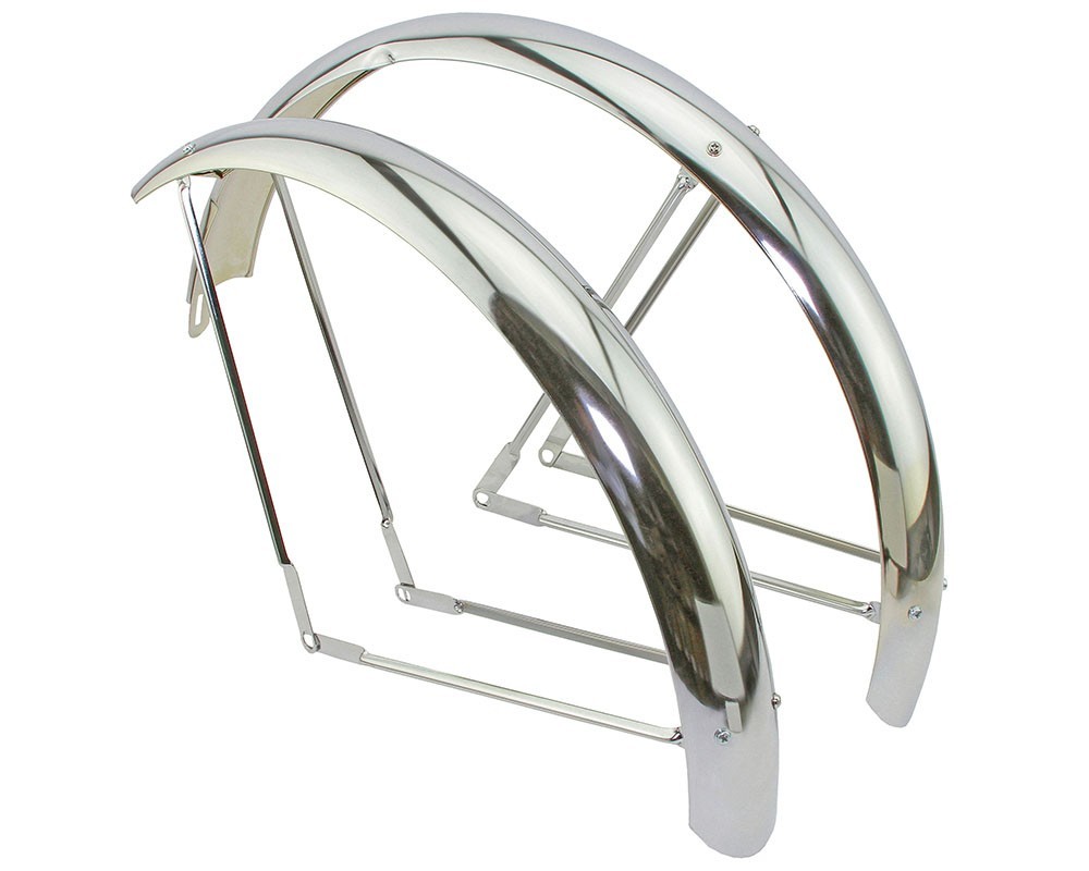 Lowrider 26" Chrome Adjustable Fender Set Pair Steel 80mm Classic Bike Fenders.