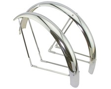 Lowrider 26" Chrome Adjustable Fender Set Pair Steel 80mm Classic Bike Fenders. picture