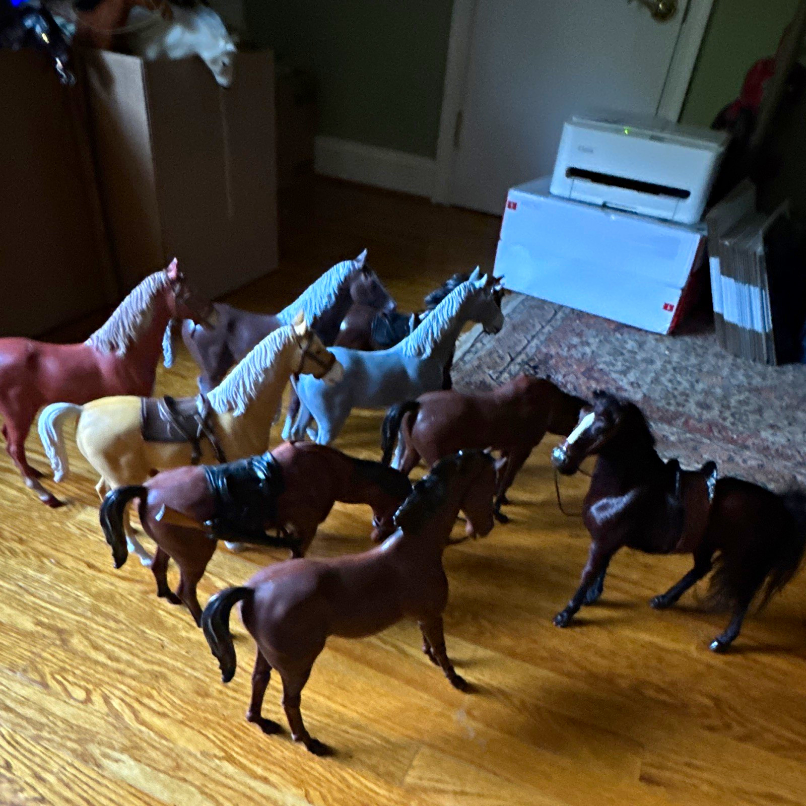 Plastic Model Horses Mixed Lot with Saddles & Bridles - Various Colors