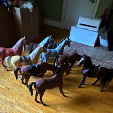 Plastic Model Horses Mixed Lot with Saddles & Bridles - Various Colors picture