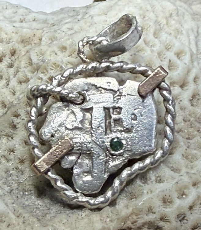 Authentic Spanish-colonial Era 1-Real Shipwreck Cob Coin in Silver & Gold Bezel Authentic Spanish-colonial Era 1-Real Shipwreck Cob Coin in Silver & Gold Bezel
