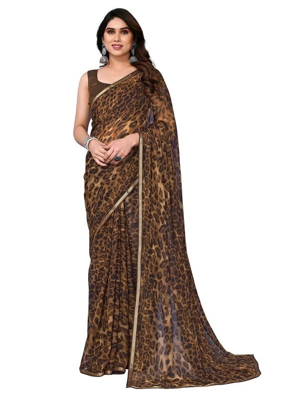 Women's Lace & Printed Chiffon Saree with Unstitched Blouse Piece Women's Lace & Printed Chiffon Saree with Unstitched Blouse Piece