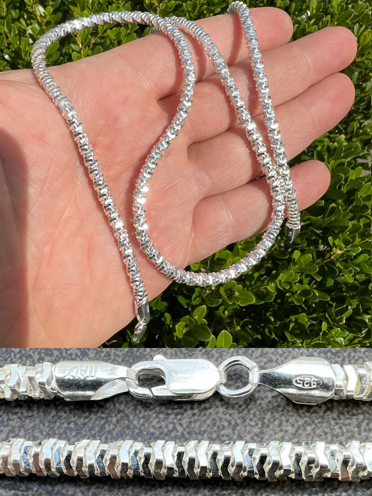 Real 925 Sterling Silver Diamond Cut Sparkle Ice Rope Chain Necklace 4mm 16-30"