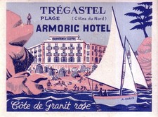 HOTEL LUGGAGE LABEL ,ARMONIC HOTEL TREGASTEL,BRETAGNE OLD DECO  1940, FRANCIA picture