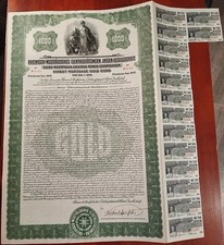 Germany 1927 Rhine Westphalia Electric 1000 Dollars Gold UNCANCELLED Bond ABNC picture
