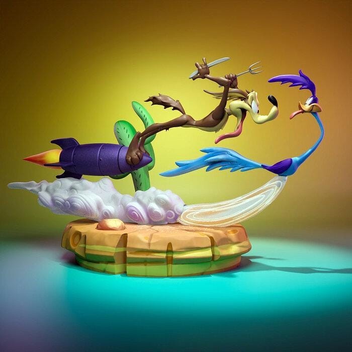 Road Runner & Wile E Coyote Figurine - Hand-Painted 3D Resin Model