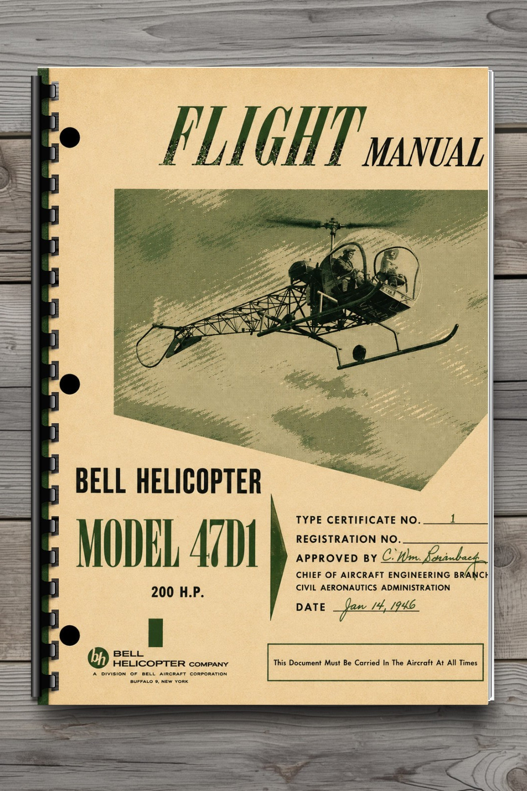 Vintage 47D1 Helicopter Flight Manual Pilot Handbook 200 HP 45 Pages Vintage 47D1 Helicopter Flight Manual Pilot Handbook 200 HP 45 Pages