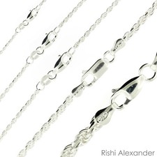 Real Solid Sterling Silver Diamond Cut Rope Chain Mens Boys Bracelet or Necklace picture