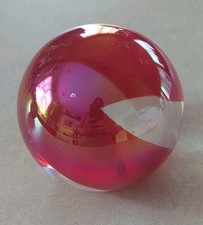 Vintage Glass Blown Collectible Paperweight Gorgeous Pink Clear Iridescent Swirl picture