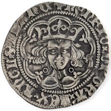 1422-1430 Groat Hammered Silver Coin English Henry VI Calais Mint Scratched 2F picture
