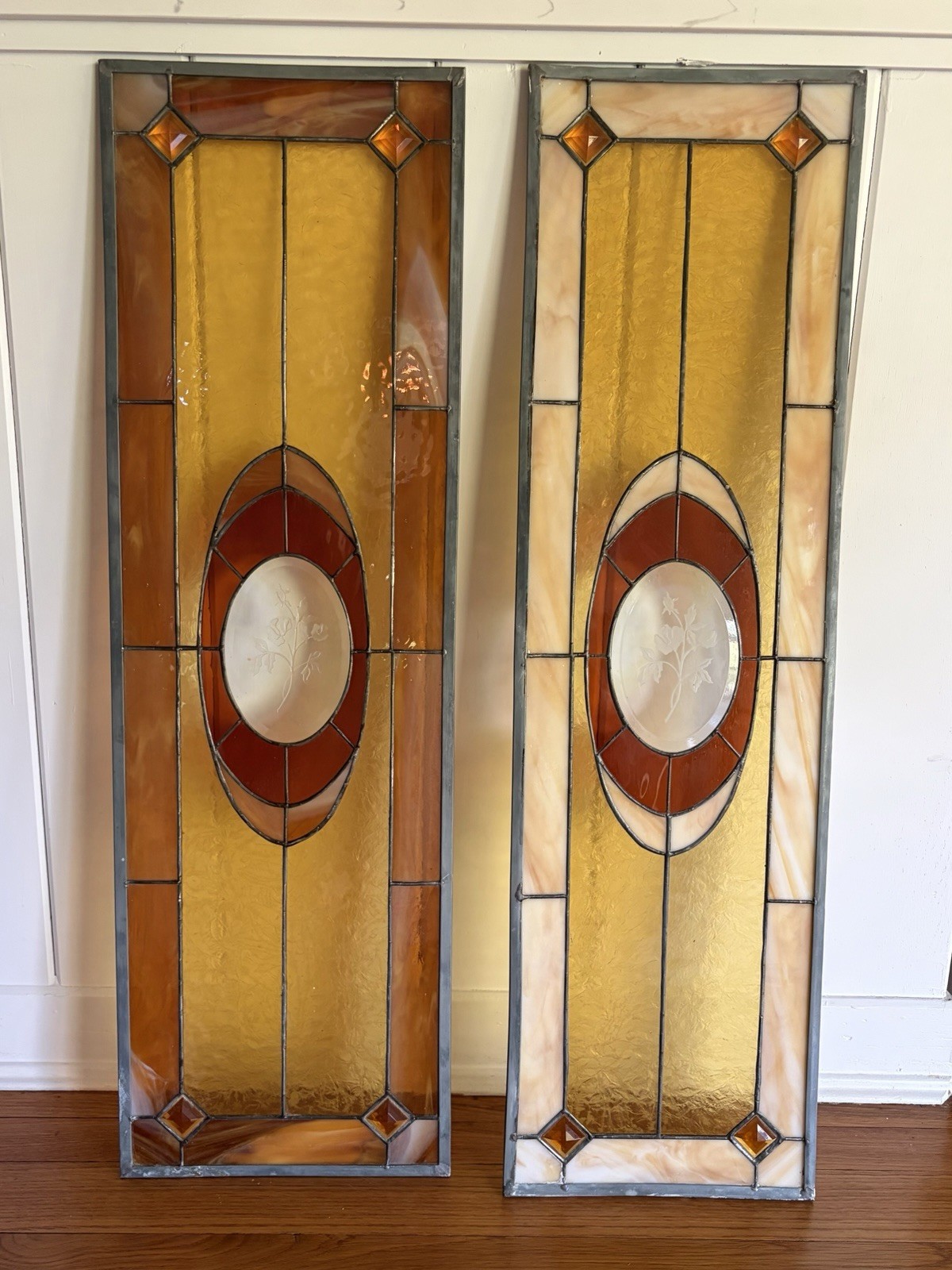 Stained Glass Panels Pair Vintage
