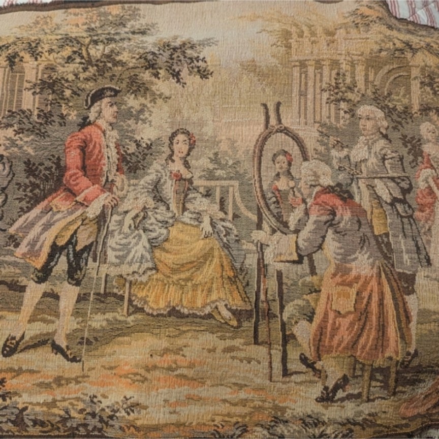 Vintage French Victorian Style Wall Hanging Pictorial Tapestry Woven 53 by 17
