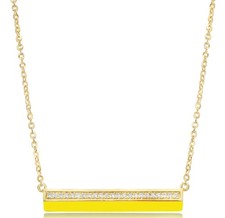 LONG .09CT DIAMOND & YELLOW ENAMEL 14KT YELLOW GOLD FUN BAR NECKLACE picture