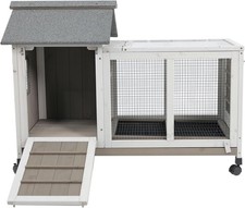 Petscosset 2 Story Outdoor Rabbit Hutch Wooden Bunny Cage Indoor House,Grey picture