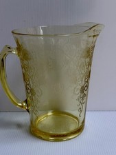 VTG HAZEL ATLAS “FLORENTINE #2” YELLOW DEPRESSION GLASS PITCHER POPPY PATTERN picture