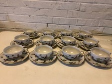 Yuet Tung Porcelain Set of 12 Cups&Saucers Hand Painted Butterflies/Floral Dec. picture