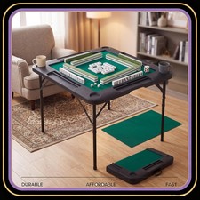 Folding Mahjong Table HDPE Felt Surface with 4 Cup Holders for Poker Card Games picture
