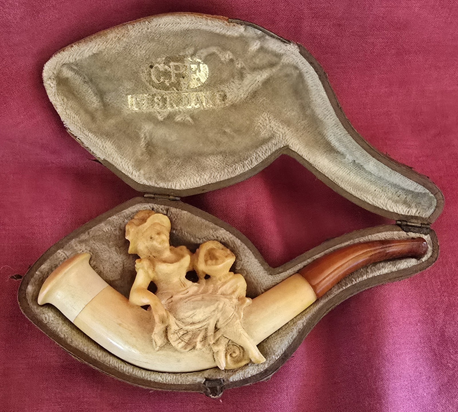 Antique Pre - 1898 CPF BEST MAKE Meerschaum Victorian Lady Smoking Pipe W/ Case Antique Pre - 1898 CPF BEST MAKE Meerschaum Victorian Lady Smoking Pipe W/ Case