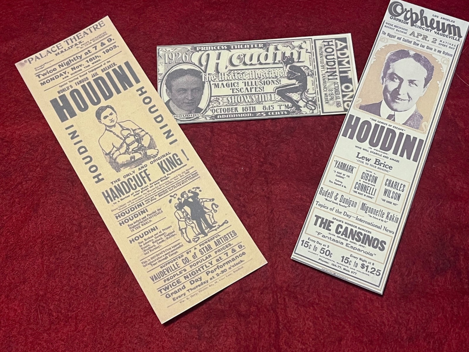 Harry Houdini Replica show tickets, Set of THREE, One LOW Price Rare Collectible Harry Houdini Replica show tickets, Set of THREE, One LOW Price Rare Collectible