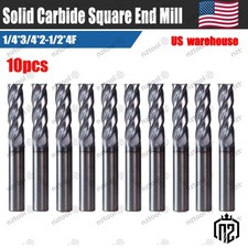 10Pcs 4 Flute 1/4" x 3/4" x 2-1/2" End Mills Solid Carbide AlTiN COATED CNC Bit picture