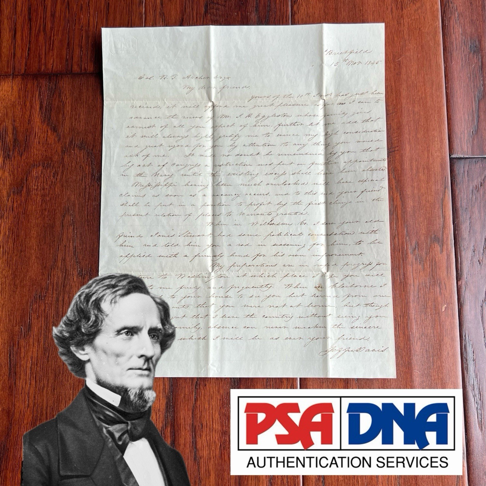 JEFFERSON DAVIS Autograph Letter Signed Confederate Ironclad Lieutenant 1845 PSA JEFFERSON DAVIS Autograph Letter Signed Confederate Ironclad Lieutenant 1845 PSA