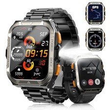Military Grade Tactical Smart Watch Men With GPS LED Flashlight Stainless Steel picture