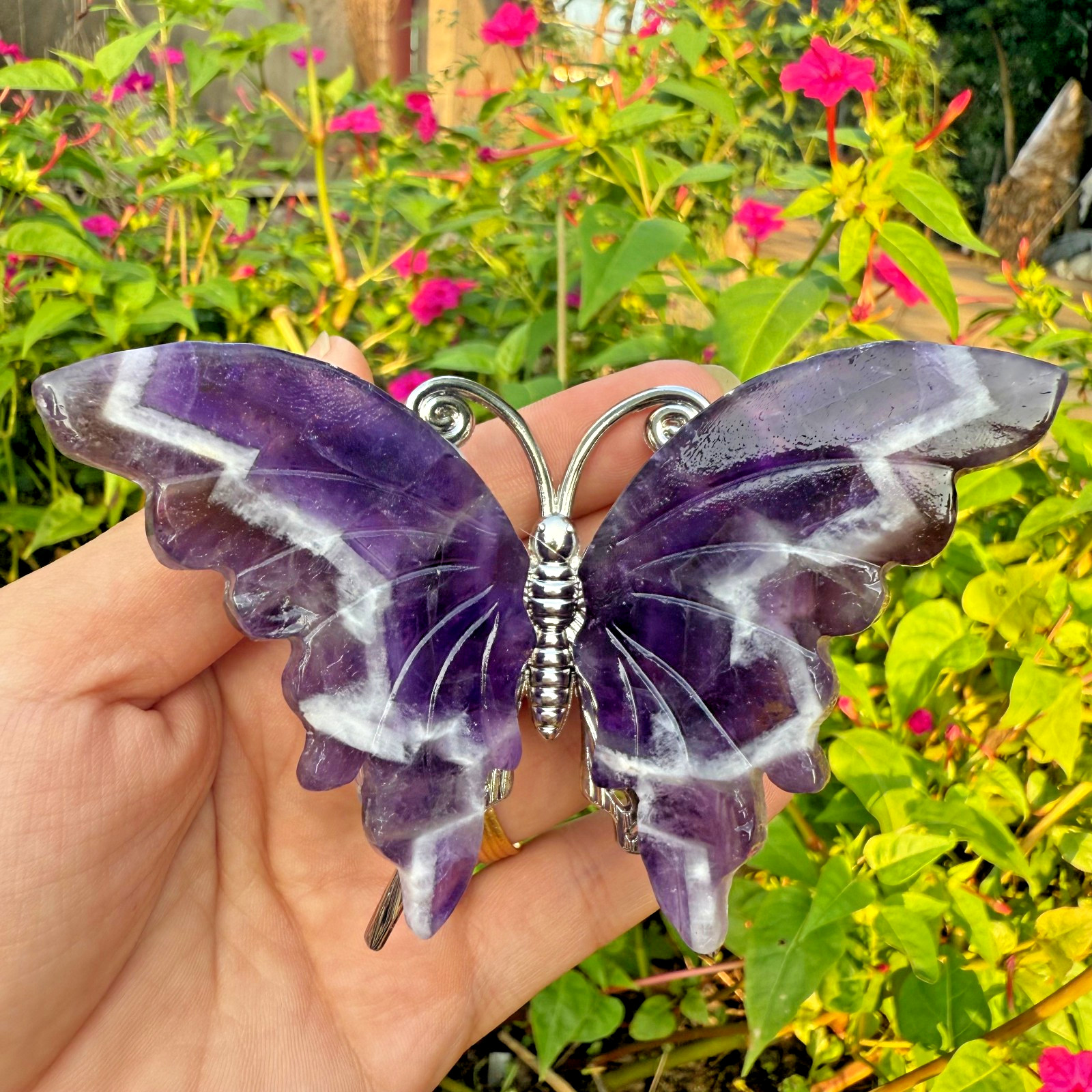 3.6" Natural Dream Amethyst Carved Butterfly Reiki Crystal Skull Decor gift 1PC