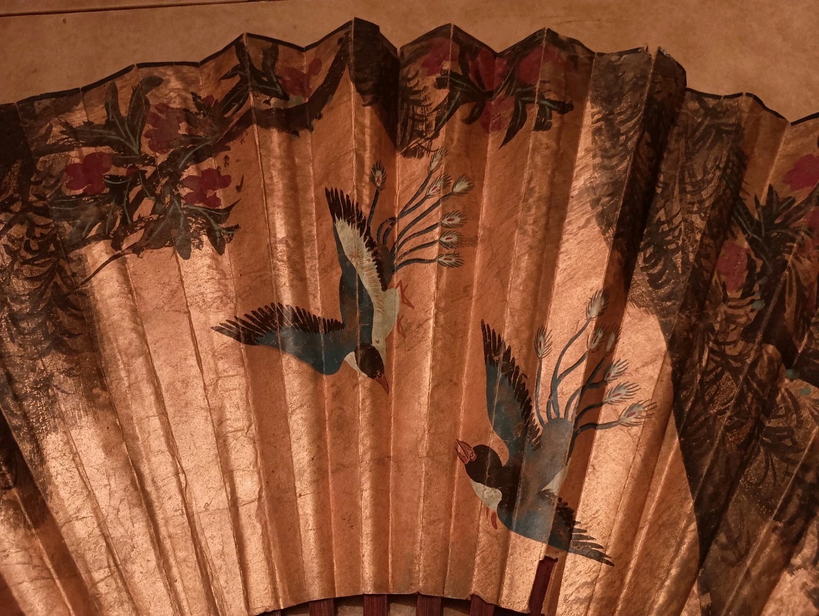 Large Hand Painted Wall Fan Asian Hand Painted Folded Paper Fan, 41"X24"See Pics Large Hand Painted Wall Fan Asian Hand Painted Folded Paper Fan, 41"X24"See Pics