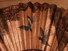 Large Hand Painted Wall Fan Asian Hand Painted Folded Paper Fan, 41"X24"See Pics picture