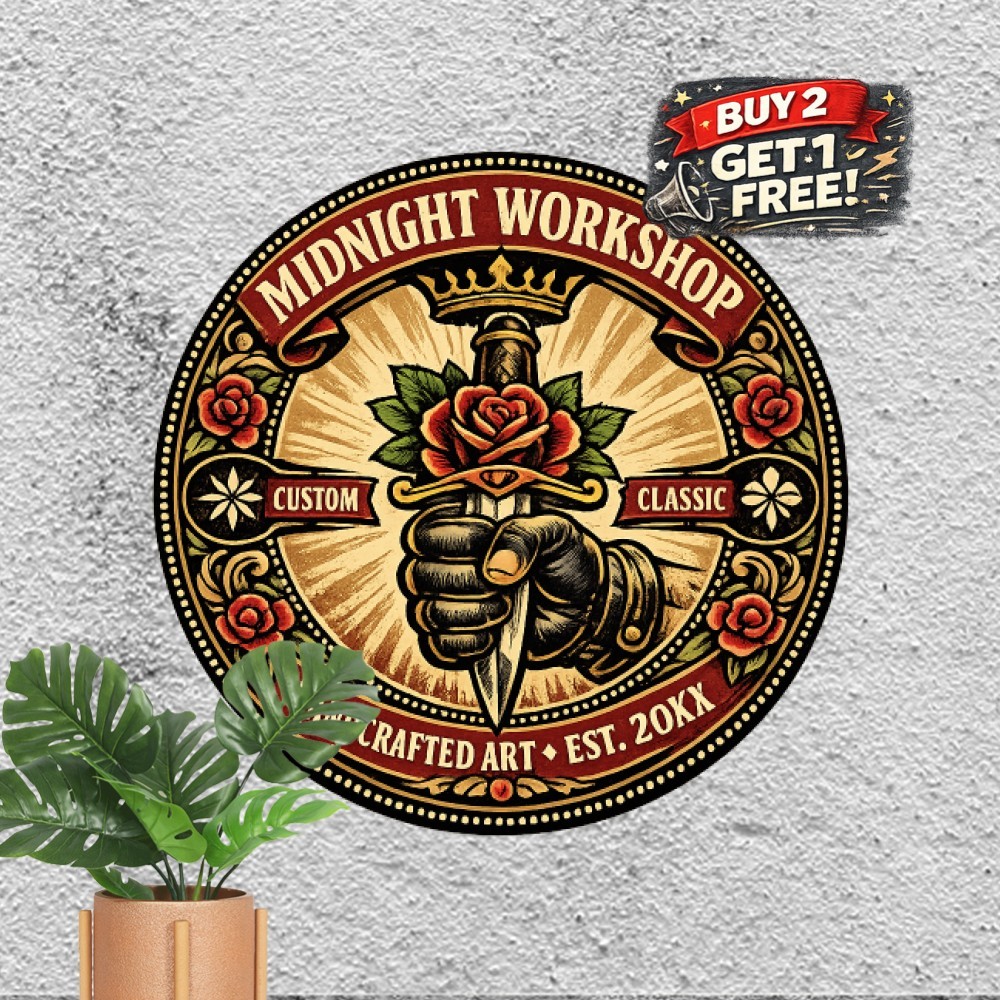 Tattoo And Piercing Parlor Round Tin Sign Vintage Body Art Studio Plaque 8x8 In