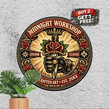 Tattoo And Piercing Parlor Round Tin Sign Vintage Body Art Studio Plaque 8x8 In picture