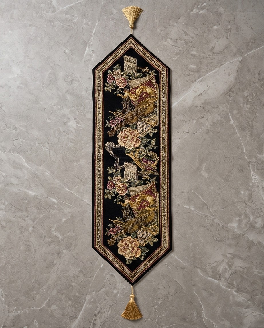 Vtg Belgium Tapestry Runner Lurex Detail and tassel. New without tag 13"×41" Vtg Belgium Tapestry Runner Lurex Detail and tassel. New without tag 13"×41"