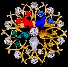 Masonic Rhinestones Jewelry Brooch Pendant OES Order Eastern Star 1.75" Gold Pin picture