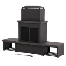 Wood Burning Fireplace-Matte Black Outdoor Steel Fireplace with Chimney picture