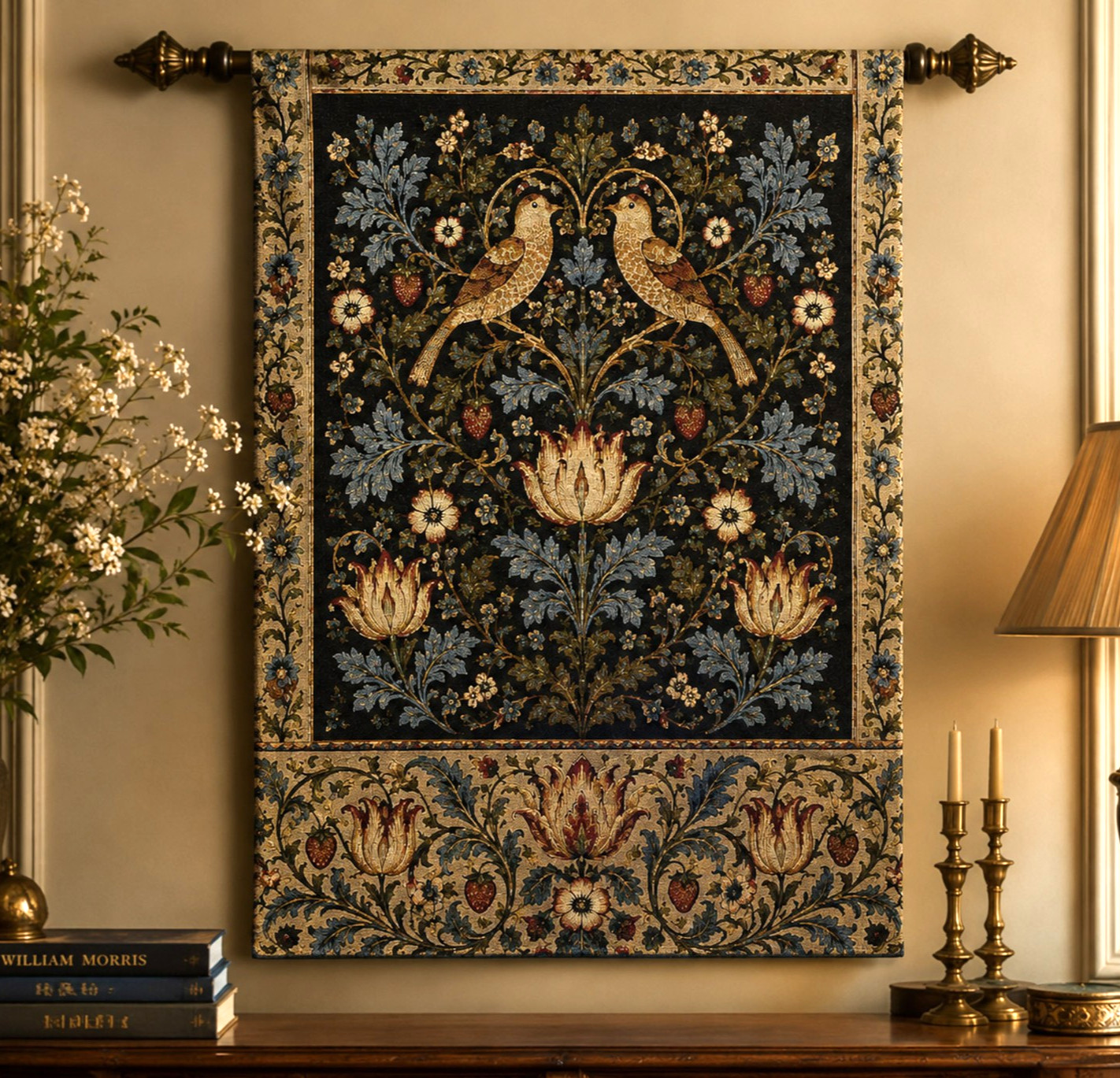 William Morris Strawberry Thief Woven Tapestry 5 - Arts & Crafts Wall Hanging De William Morris Strawberry Thief Woven Tapestry 5 - Arts & Crafts Wall Hanging De