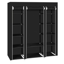 Portable Closet Wardrobe Clothes Rack Storage Organizer W/Shelves Fabric, Black picture