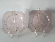 Adam Pink By Jeannette Depression Pressed Glass Square 6” Plate Dish  Lot Of 2 picture