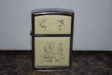 1995 Zippo Scrimshaw Boat and Lighthouse Lighter Ivory Chrome May 1995 picture