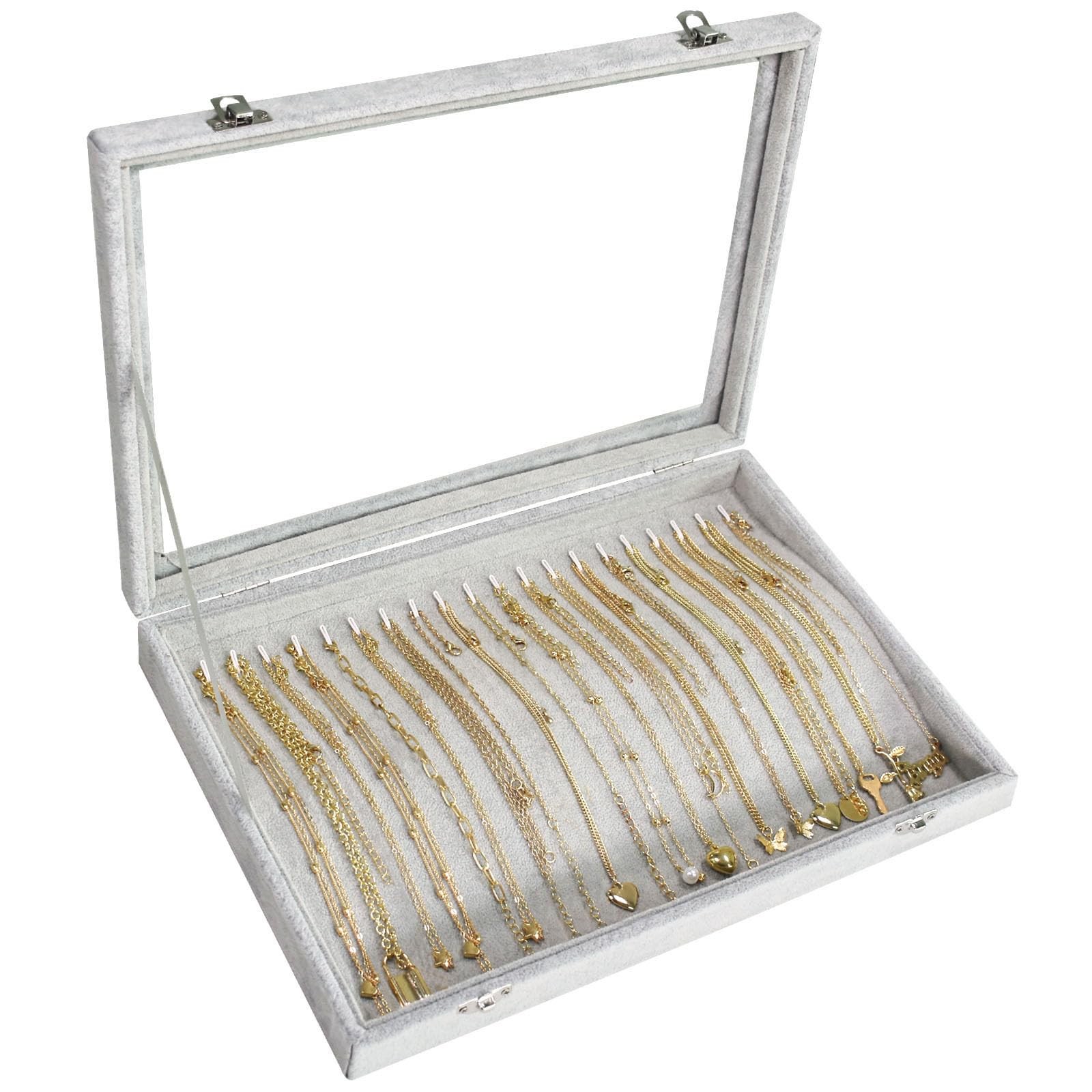 20-Hook Necklace Organizer Box Clear Lid Velvet Jewelry Storage Display Case 20-Hook Necklace Organizer Box Clear Lid Velvet Jewelry Storage Display Case